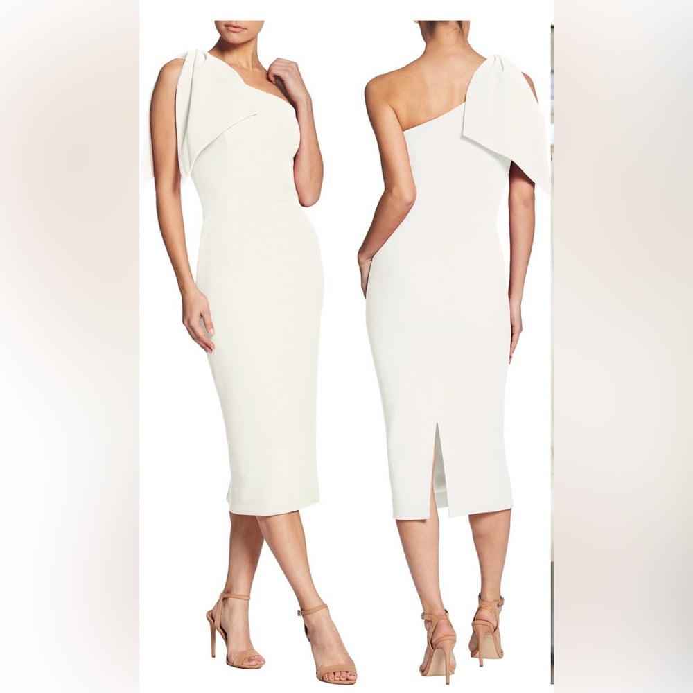 Dress the population Tiffany one shoulder midi dress. White sz L
